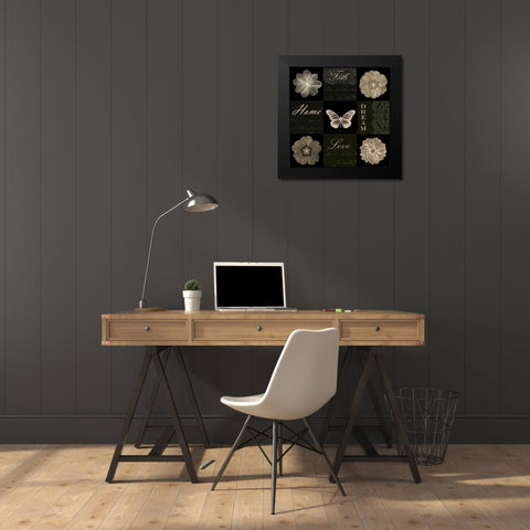 Sepia Floral 9 Patch I Black Modern Wood Framed Art Print by Greene, Taylor