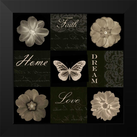 Sepia Floral 9 Patch I Black Modern Wood Framed Art Print by Greene, Taylor