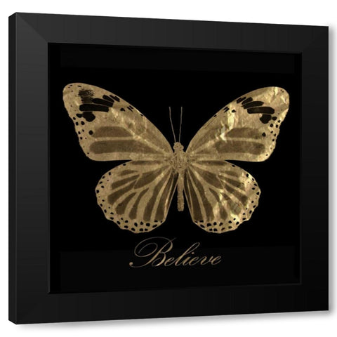 Believe Gold Butterfly Black Modern Wood Framed Art Print with Double Matting by Greene, Taylor