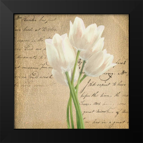 WHITE TULIP II ON GOLD B Black Modern Wood Framed Art Print by Greene, Taylor