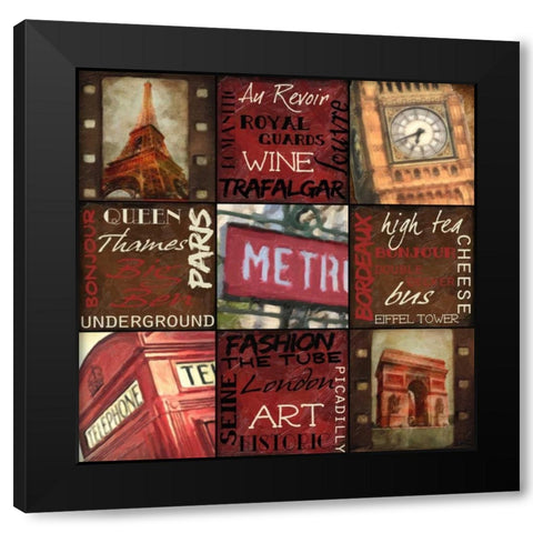 Travel 9 Patch Black Modern Wood Framed Art Print by Greene, Taylor