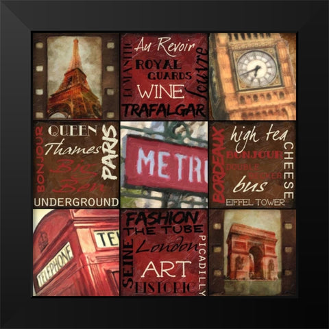 Travel 9 Patch Black Modern Wood Framed Art Print by Greene, Taylor