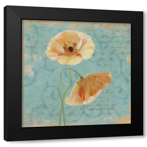 BLUE POPPY SCRIPT I Black Modern Wood Framed Art Print with Double Matting by Greene, Taylor