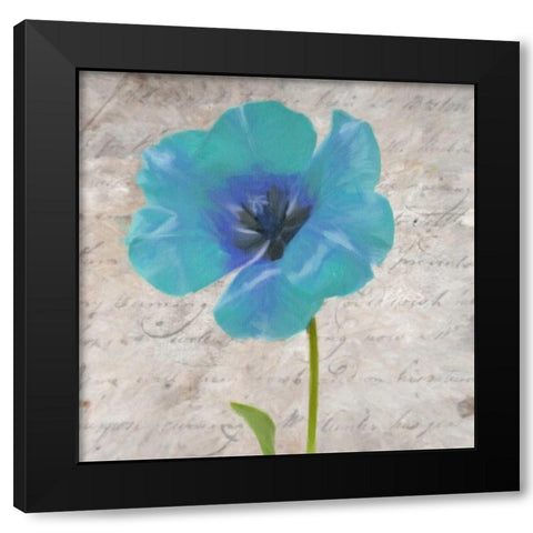 Blue Scripted Floral I Black Modern Wood Framed Art Print with Double Matting by Greene, Taylor