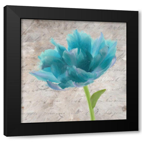 Blue Scripted Floral II Black Modern Wood Framed Art Print with Double Matting by Greene, Taylor