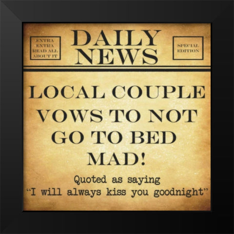 DAILY NEWS ALWAYS KISS Black Modern Wood Framed Art Print by Greene, Taylor