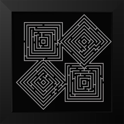 QUAD LABYRINTH ON BLACK Black Modern Wood Framed Art Print by Greene, Taylor