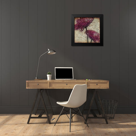Plum Floral On Silver Black Modern Wood Framed Art Print by Greene, Taylor