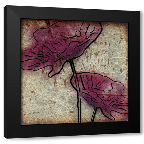 Plum Floral On Silver Black Modern Wood Framed Art Print with Double Matting by Greene, Taylor