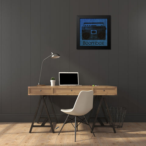 BOOMBOX ON BLUE Black Modern Wood Framed Art Print by Greene, Taylor