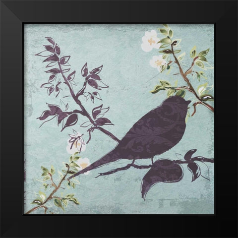 Floral Bird Triptych Black Modern Wood Framed Art Print by Greene, Taylor