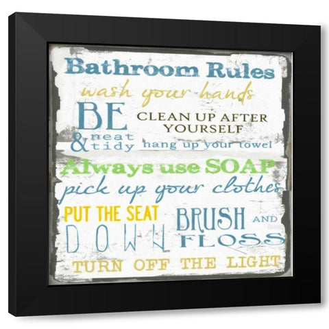 BATHROOM RULES Black Modern Wood Framed Art Print with Double Matting by Greene, Taylor
