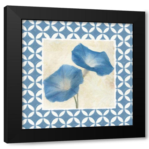 MOROCCAN BLUE FLORAL 1 Black Modern Wood Framed Art Print by Greene, Taylor