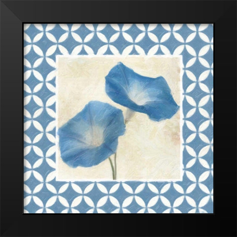 MOROCCAN BLUE FLORAL 1 Black Modern Wood Framed Art Print by Greene, Taylor