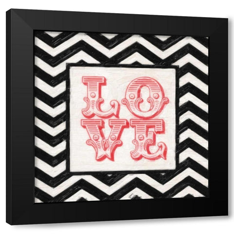 CHEVRON LOVE RED Black Modern Wood Framed Art Print with Double Matting by Greene, Taylor