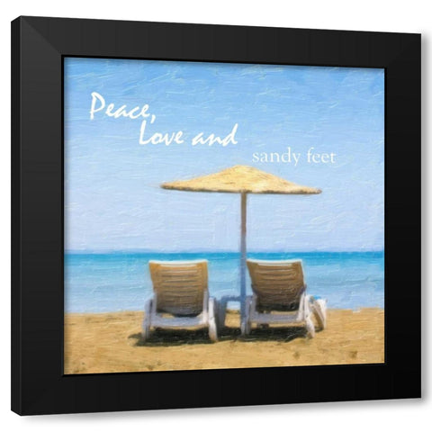 PEACE LOVE AND SANDY FEET Black Modern Wood Framed Art Print with Double Matting by Greene, Taylor