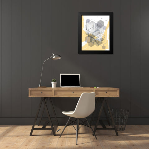 Yellow Grey Abstract Hexagons 1 Black Modern Wood Framed Art Print by Urban Epiphany