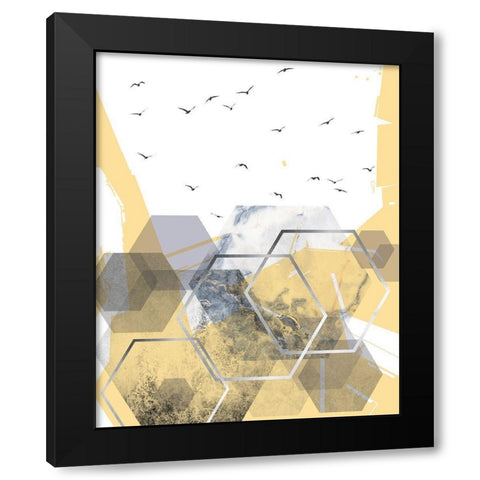 Yellow Grey Abstract Hexagons 2 Black Modern Wood Framed Art Print with Double Matting by Urban Epiphany