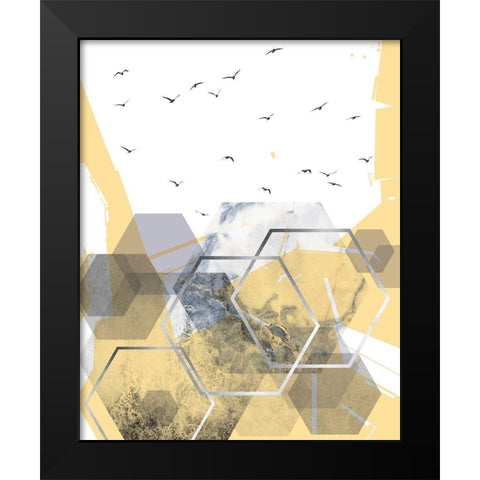 Yellow Grey Abstract Hexagons 2 Black Modern Wood Framed Art Print by Urban Epiphany