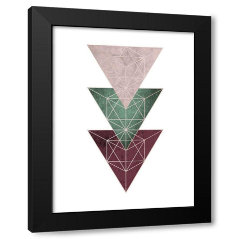 Cranberry Green Blush GEO 3 Black Modern Wood Framed Art Print with Double Matting by Urban Epiphany