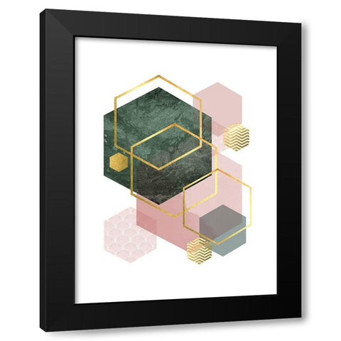 Pink Green Geo 1 Black Modern Wood Framed Art Print by Urban Epiphany