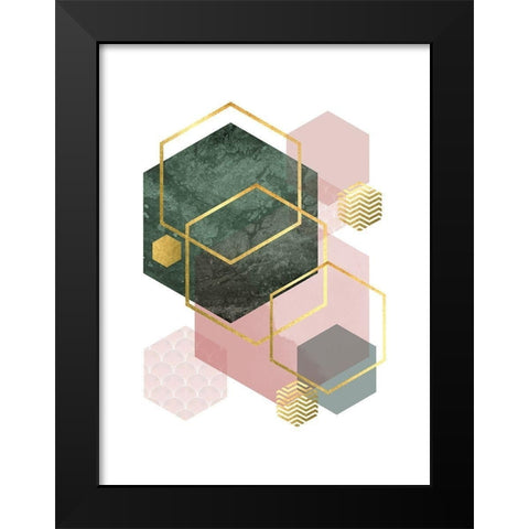 Pink Green Geo 1 Black Modern Wood Framed Art Print by Urban Epiphany