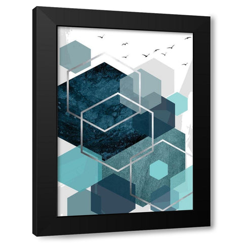 Aqua Abstract 1 Black Modern Wood Framed Art Print by Urban Epiphany