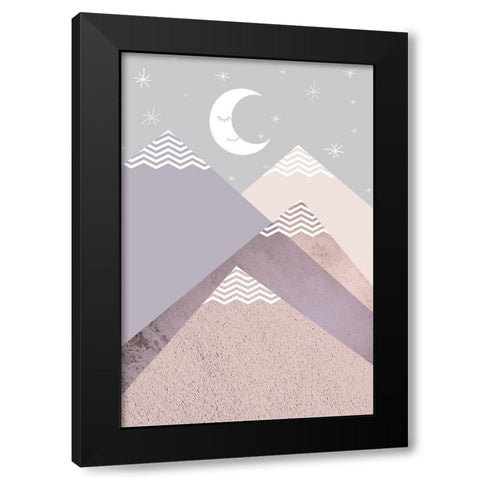 Scandi Nursery Mountains Black Modern Wood Framed Art Print with Double Matting by Urban Epiphany