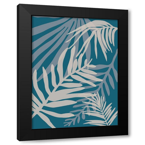 Teal and Beige Glam Leaves 2 Black Modern Wood Framed Art Print by Urban Epiphany
