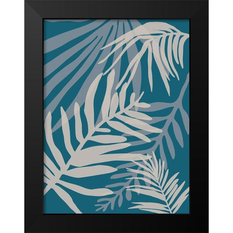 Teal and Beige Glam Leaves 2 Black Modern Wood Framed Art Print by Urban Epiphany