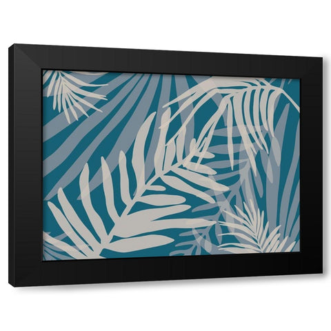 Teal and Beige Glam Leaves 3 Black Modern Wood Framed Art Print by Urban Epiphany