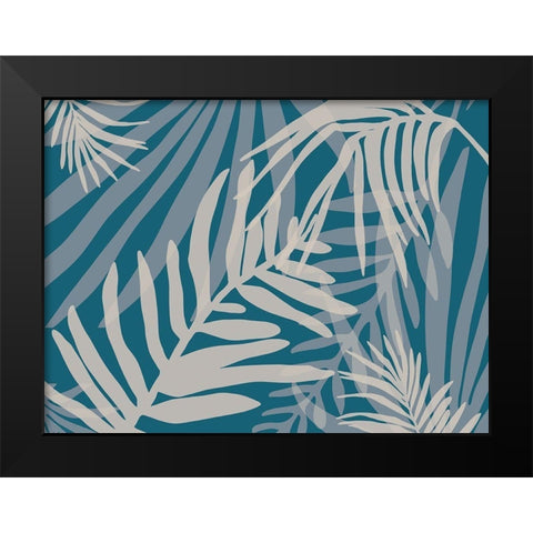 Teal and Beige Glam Leaves 3 Black Modern Wood Framed Art Print by Urban Epiphany