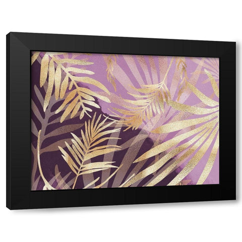 Glam Leaves Pink Purple Black Modern Wood Framed Art Print with Double Matting by Urban Epiphany