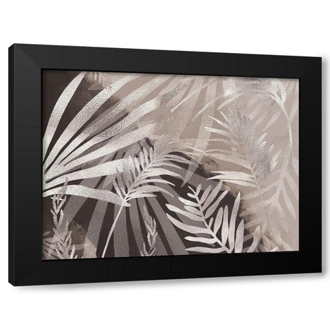 Glam Leaves Neutral Tones 3 Black Modern Wood Framed Art Print by Urban Epiphany