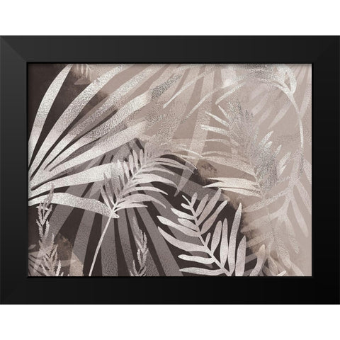 Glam Leaves Neutral Tones 3 Black Modern Wood Framed Art Print by Urban Epiphany
