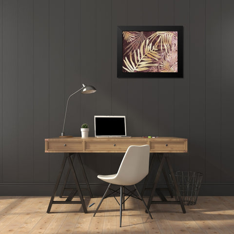 Tropical Leaves Pink Burgundy Black Modern Wood Framed Art Print by Urban Epiphany