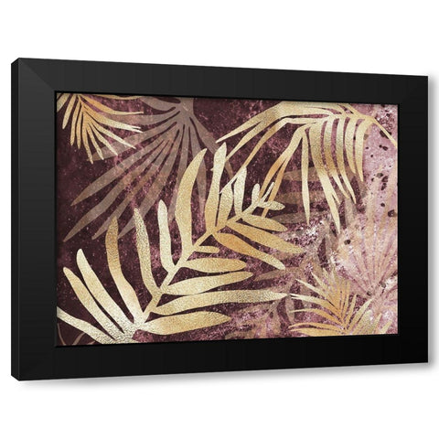 Tropical Leaves Pink Burgundy Black Modern Wood Framed Art Print by Urban Epiphany