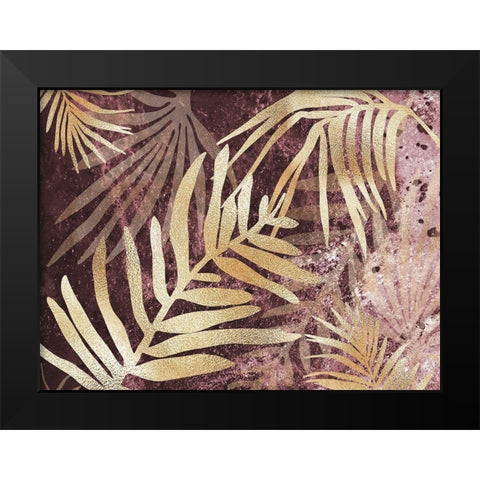 Tropical Leaves Pink Burgundy Black Modern Wood Framed Art Print by Urban Epiphany