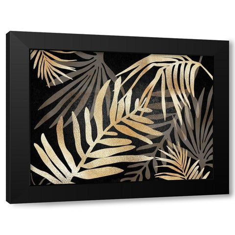 Glam Leaves Black Gold 3 Black Modern Wood Framed Art Print with Double Matting by Urban Epiphany