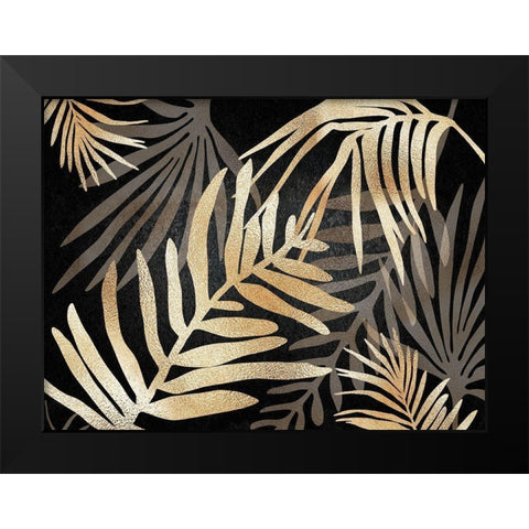 Glam Leaves Black Gold 3 Black Modern Wood Framed Art Print by Urban Epiphany