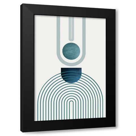 Mid CenturyModern Navy Teal 1 Black Modern Wood Framed Art Print with Double Matting by Urban Epiphany