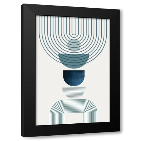 Mid CenturyModern Navy Teal 2 Black Modern Wood Framed Art Print with Double Matting by Urban Epiphany
