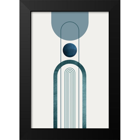 Mid CenturyModern Navy Teal 3 Black Modern Wood Framed Art Print by Urban Epiphany