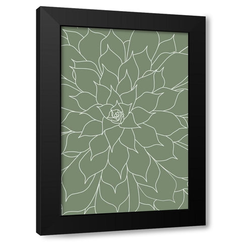 Succulent Sage Green Black Modern Wood Framed Art Print with Double Matting by Urban Epiphany