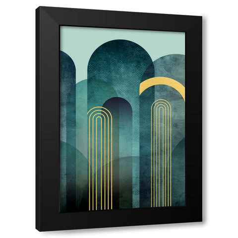 MidCentury Arches Teal Black Modern Wood Framed Art Print by Urban Epiphany