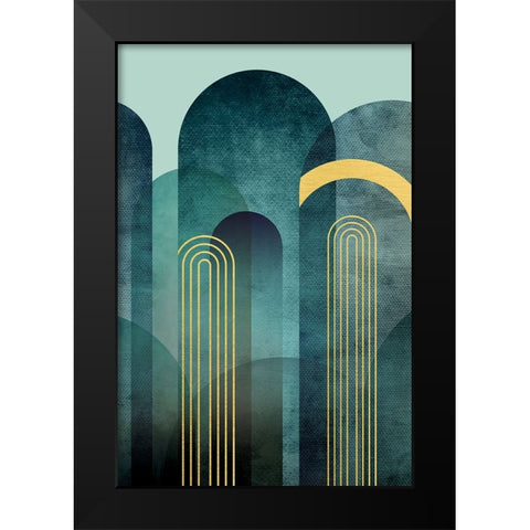 MidCentury Arches Teal Black Modern Wood Framed Art Print by Urban Epiphany
