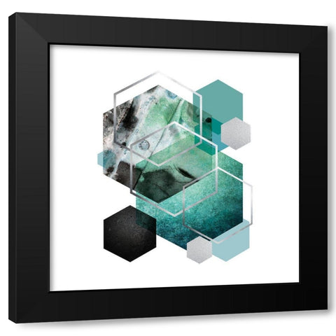 Geo Teal 2 Black Modern Wood Framed Art Print with Double Matting by Urban Epiphany