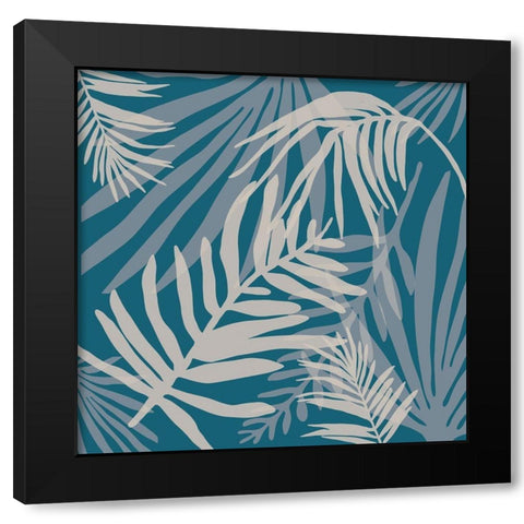 Teal and Beige Glam Leaves 4 Black Modern Wood Framed Art Print with Double Matting by Urban Epiphany