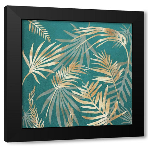 Glam Leaves Teal 3 Black Modern Wood Framed Art Print with Double Matting by Urban Epiphany