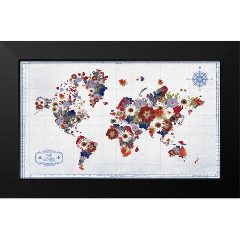 Floral Map 2 Black Modern Wood Framed Art Print by Brown, Victoria